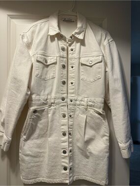 Zara White Denim Button-Front Jacket Dress